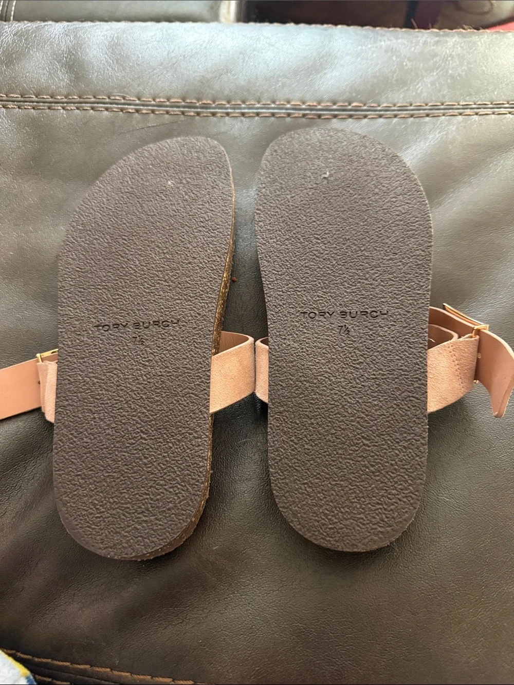 Tory Burch Dusty Pink Suede Toe-Post Sandals with Gold Logo Buckle